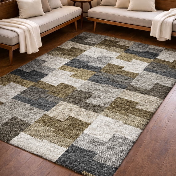 Addison Rugs Dream Shag Premium Machine Washable Transitional Geometric Brown Rectangle Rug, 8' x 10'