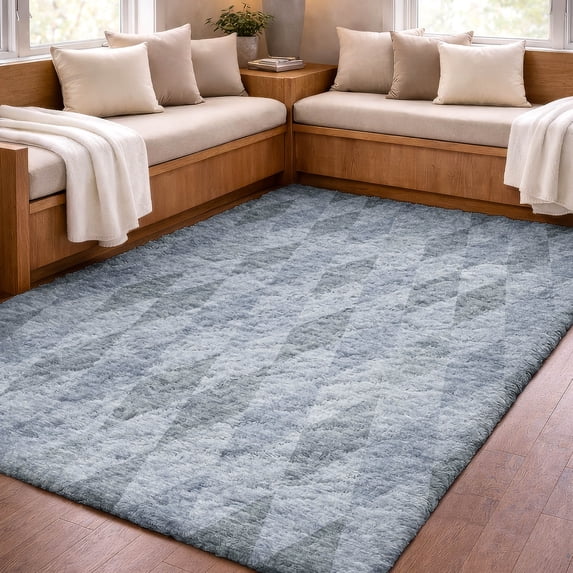 Addison Rugs Dream Shag Premium Machine Washable Transitional Geometric Denim Rectangle Rug, 9' x 12'