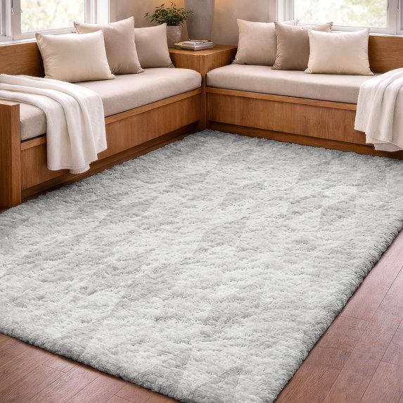 Addison Rugs Dream Shag Premium Machine Washable Transitional Geometric Ivory Rectangle Rug, 9' x 12'