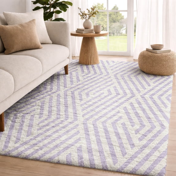 Addison Rugs Dream Shag Premium Machine Washable Transitional Geometric Lavender Rectangle Rug, 9' x 12'
