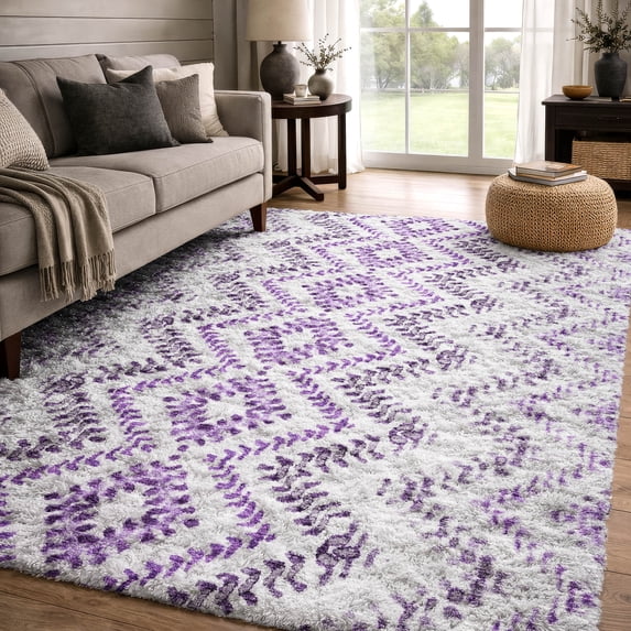 Addison Rugs Dream Shag Premium Machine Washable Transitional Geometric Purple Rectangle Rug, 3' x 5'