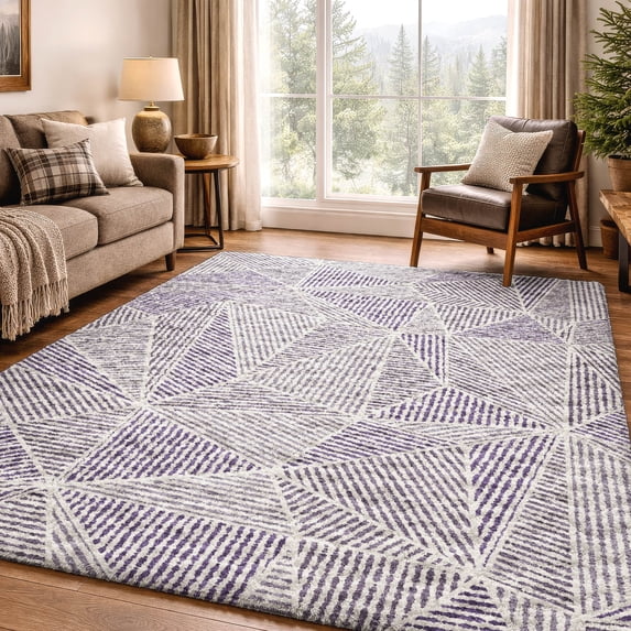 Addison Rugs Dream Shag Premium Machine Washable Transitional Geometric Purple Rectangle Rug, 9' x 12'