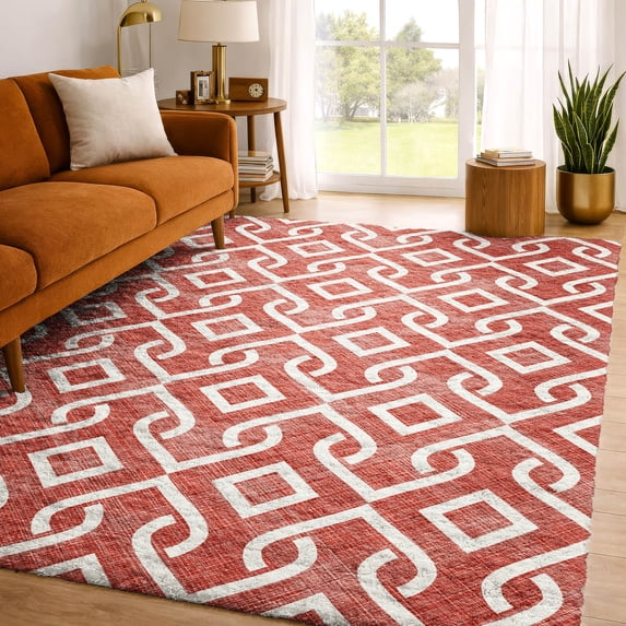 Addison Rugs Dream Shag Premium Machine Washable Transitional Geometric Red Rectangle Rug, 3' x 5'