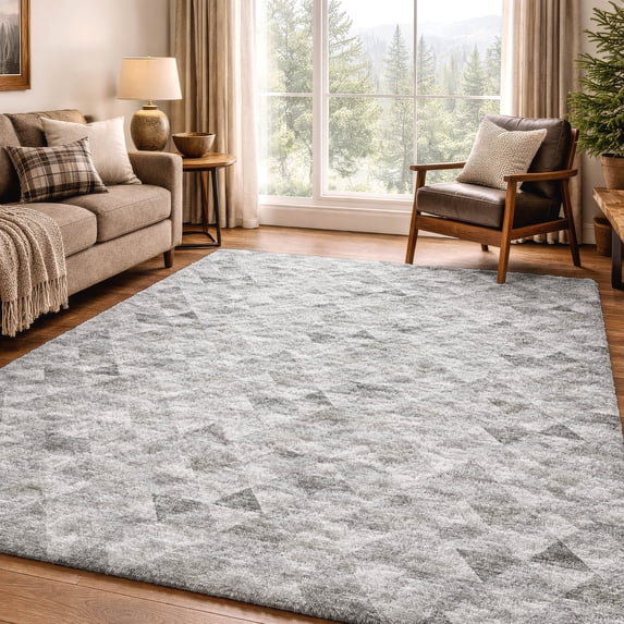 Addison Rugs Dream Shag Premium Machine Washable Transitional Geometric Silver Rectangle Rug, 8' x 10'