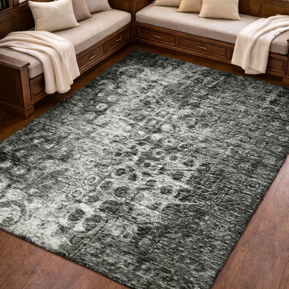 Addison Rugs Dream Shag Premium Machine Washable Transitional Ikat Charcoal Rectangle Rug, 8' x 10'