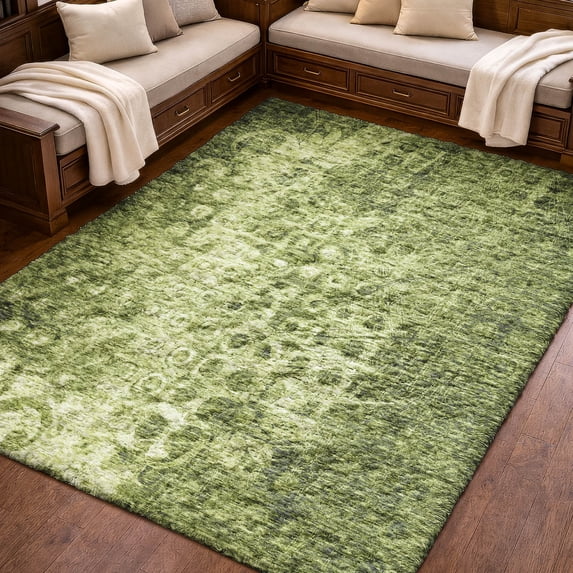 Addison Rugs Dream Shag Premium Machine Washable Transitional Ikat Olive Rectangle Rug, 3' x 5'