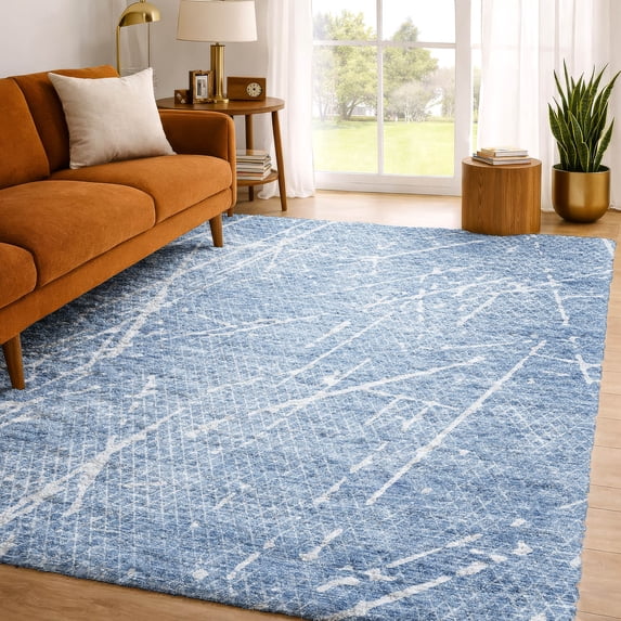 Addison Rugs Dream Shag Premium Machine Washable Transitional Lines Blue Rectangle Rug, 8' x 10'