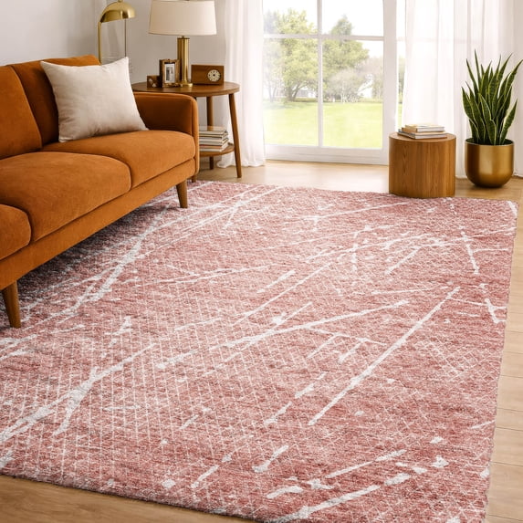 Addison Rugs Dream Shag Premium Machine Washable Transitional Lines Blush Rectangle Rug, 5' x 7'6"
