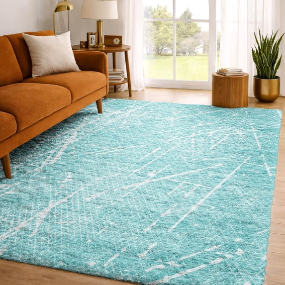 Addison Rugs Dream Shag Premium Machine Washable Transitional Lines Teal Rectangle Rug, 8' x 10'