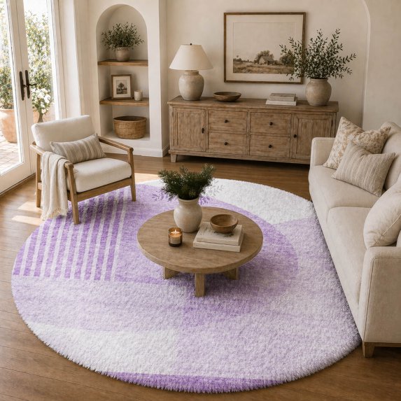 Addison Rugs Dream Shag Premium Machine Washable Transitional Modern Purple Round Rug, 8' x 8'
