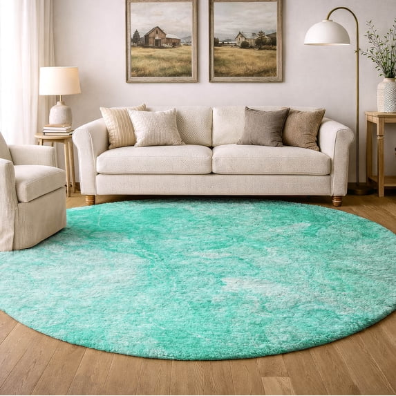 Addison Rugs Dream Shag Premium Machine Washable Transitional Modern Teal Round Rug, 8' x 8'