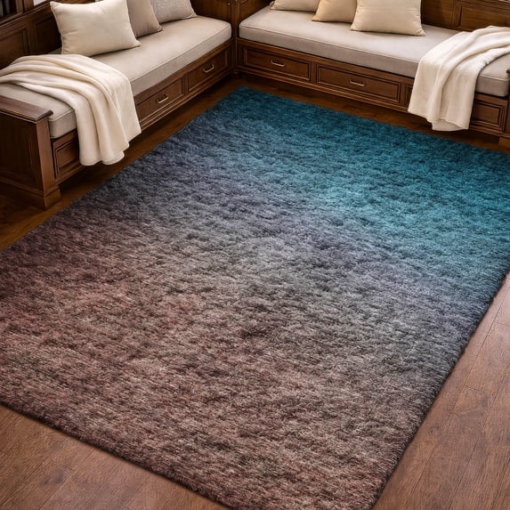 Addison Rugs Dream Shag Premium Machine Washable Transitional Ombre Teal Rectangle Rug, 5' x 7'6"