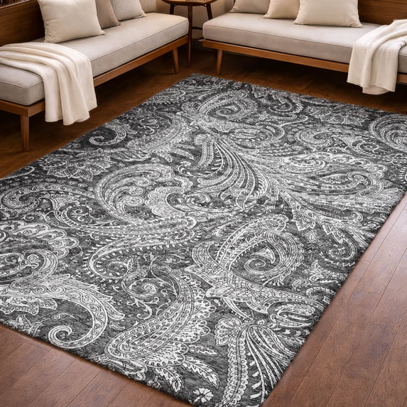 Addison Rugs Dream Shag Premium Machine Washable Transitional Paisley Gray Rectangle Rug, 9' x 12'