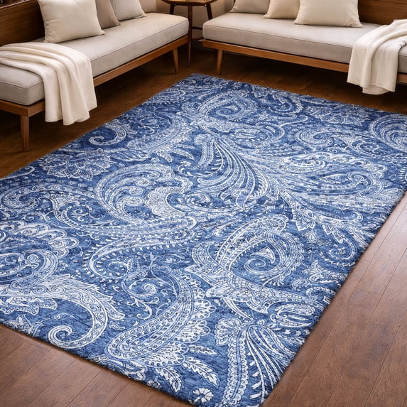 Addison Rugs Dream Shag Premium Machine Washable Transitional Paisley Navy Rectangle Rug, 3' x 5'
