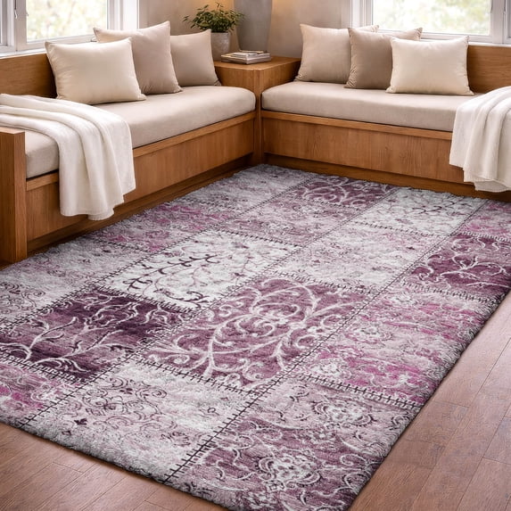 Addison Rugs Dream Shag Premium Machine Washable Transitional Panel Burgundy Rectangle Rug, 3' x 5'