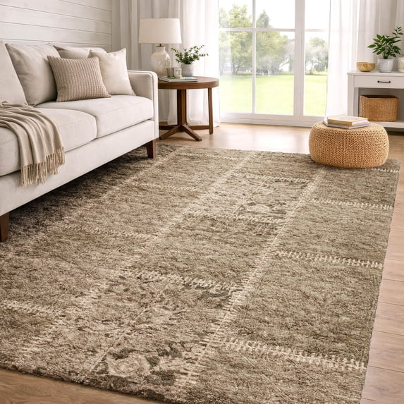 Addison Rugs Dream Shag Premium Machine Washable Transitional Patchwork Brown Rectangle Rug, 10' x 14'