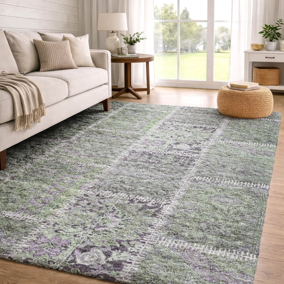 Addison Rugs Dream Shag Premium Machine Washable Transitional Patchwork Green Rectangle Rug, 10' x 14'