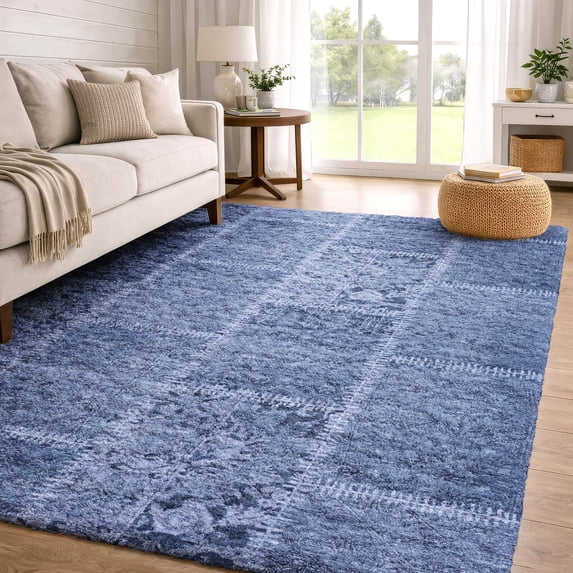 Addison Rugs Dream Shag Premium Machine Washable Transitional Patchwork Navy Rectangle Rug, 8' x 10'