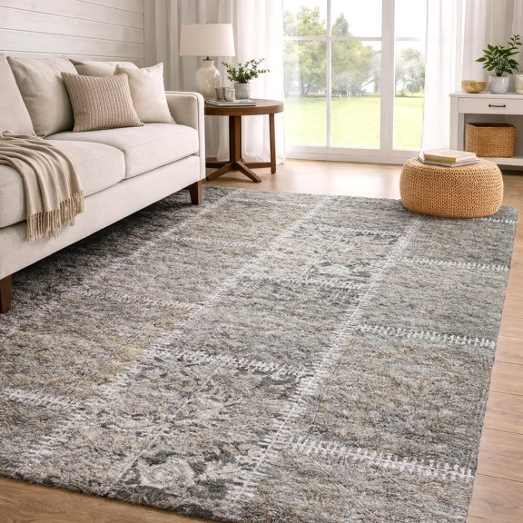 Addison Rugs Dream Shag Premium Machine Washable Transitional Patchwork Taupe Rectangle Rug, 9' x 12'