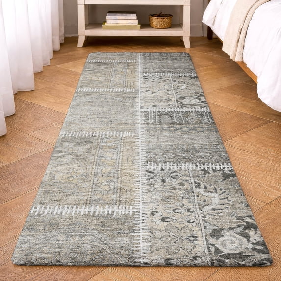 Addison Rugs Dream Shag Premium Machine Washable Transitional Patchwork Taupe Runner Rug, 2'3" x 7'6"