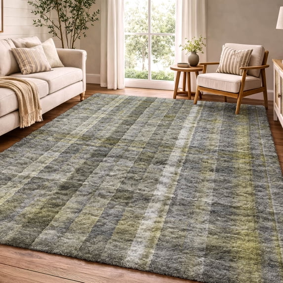 Addison Rugs Dream Shag Premium Machine Washable Transitional Plaid Gray Rectangle Rug, 10' x 14'