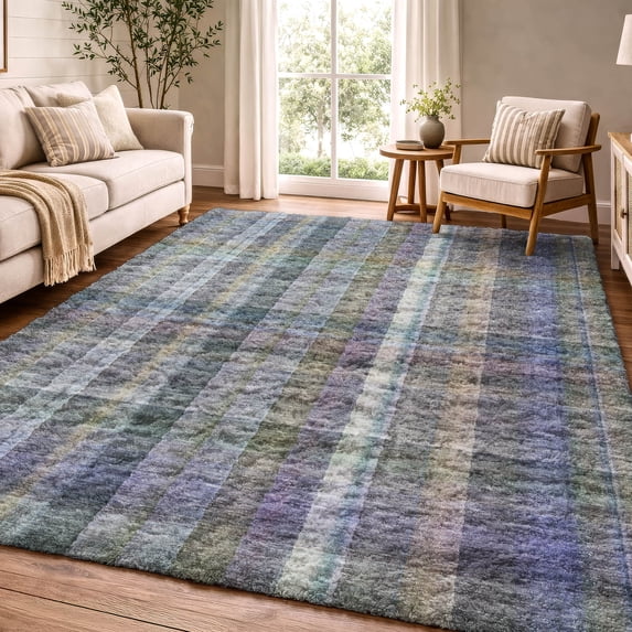 Addison Rugs Dream Shag Premium Machine Washable Transitional Plaid Green Rectangle Rug, 10' x 14'