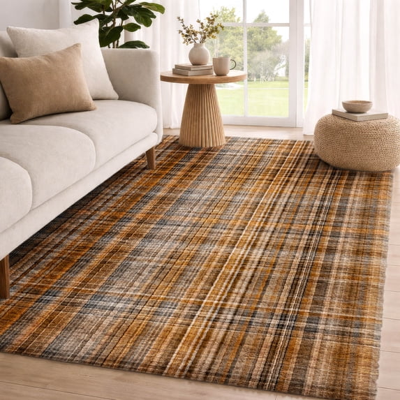 Addison Rugs Dream Shag Premium Machine Washable Transitional Plaid Terracotta Rectangle Rug, 10' x 14'