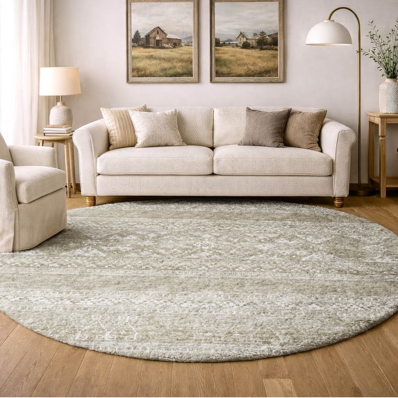 Addison Rugs Dream Shag Premium Machine Washable Transitional Southwest Khaki Round Rug, 8' x 8'