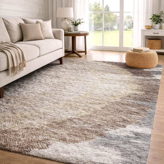 Addison Rugs Dream Shag Premium Machine Washable Transitional Spiral Brown Rectangle Rug, 10' x 14'