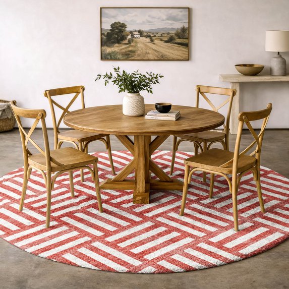 Addison Rugs Dream Shag Premium Machine Washable Transitional Squares Red Round Rug, 8' x 8'