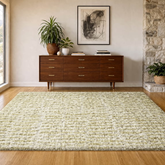 Addison Rugs Dream Shag Premium Machine Washable Transitional Striped Beige Rectangle Rug, 10' x 14'