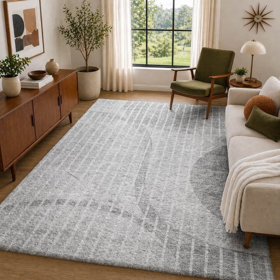 Addison Rugs Dream Shag Premium Machine Washable Transitional Striped Gray Rectangle Rug, 5' x 7'6"