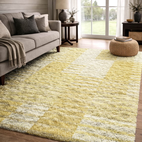 Addison Rugs Dream Shag Premium Machine Washable Transitional Striped Honey Rectangle Rug, 8' x 10'