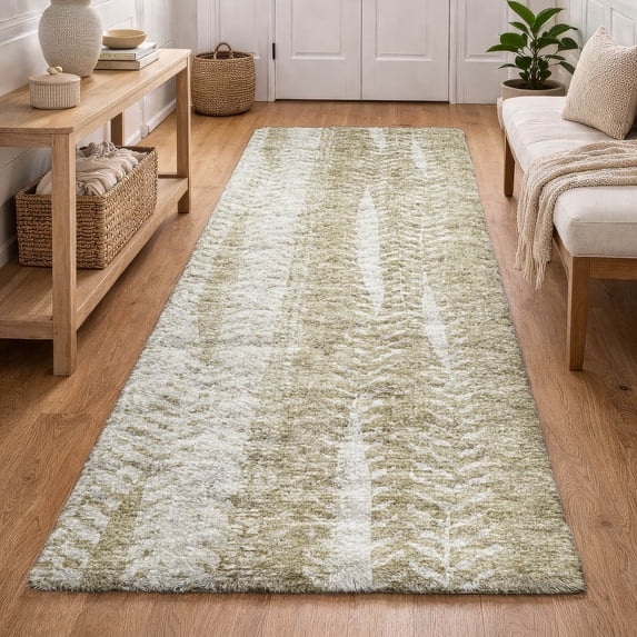 Addison Rugs Dream Shag Premium Machine Washable Transitional Stripes Beige Runner Rug, 2'3" x 7'6"