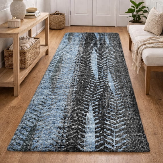 Addison Rugs Dream Shag Premium Machine Washable Transitional Stripes Blue Runner Rug, 2'3" x 7'6"