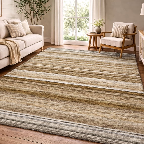 Addison Rugs Dream Shag Premium Machine Washable Transitional Stripes Chocolate Rectangle Rug, 9' x 12'