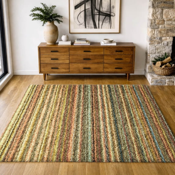 Addison Rugs Dream Shag Premium Machine Washable Transitional Stripes Coral Rectangle Rug, 10' x 14'