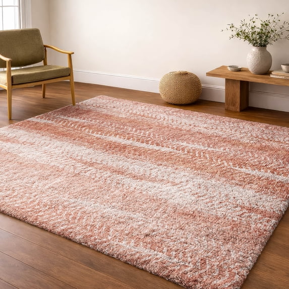 Addison Rugs Dream Shag Premium Machine Washable Transitional Stripes Coral Rectangle Rug, 3' x 5'