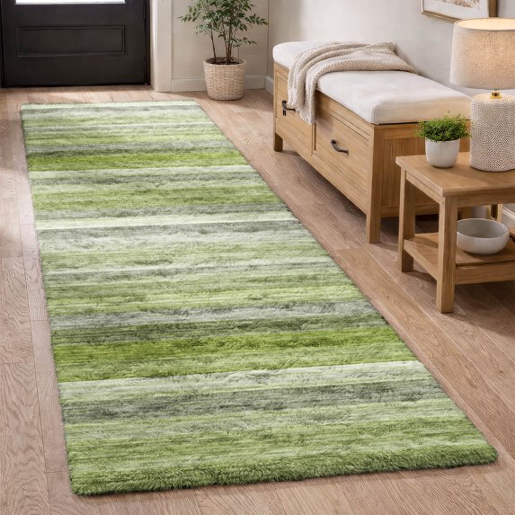Addison Rugs Dream Shag Premium Machine Washable Transitional Stripes Fern Runner Rug, 2'3" x 7'6"