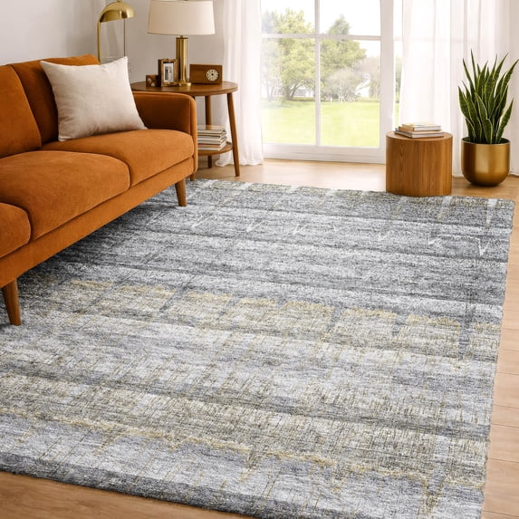 Addison Rugs Dream Shag Premium Machine Washable Transitional Stripes Gray Rectangle Rug, 8' x 10'