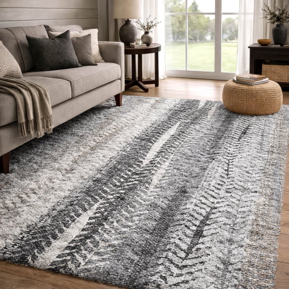 Addison Rugs Dream Shag Premium Machine Washable Transitional Stripes Khaki Rectangle Rug, 10' x 14'