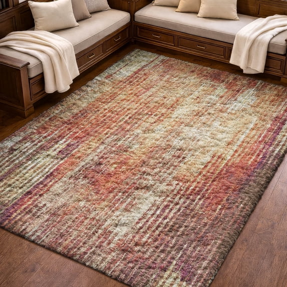 Addison Rugs Dream Shag Premium Machine Washable Transitional Stripes Paprika Rectangle Rug, 9' x 12'