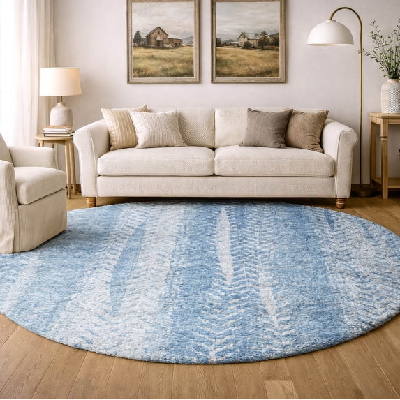 Addison Rugs Dream Shag Premium Machine Washable Transitional Stripes Sky Round Rug, 8' x 8'
