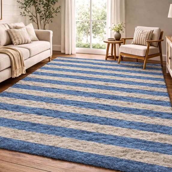 Addison Rugs Dream Shag Premium Machine Washable Transitional Stripes Tan Rectangle Rug, 3' x 5'