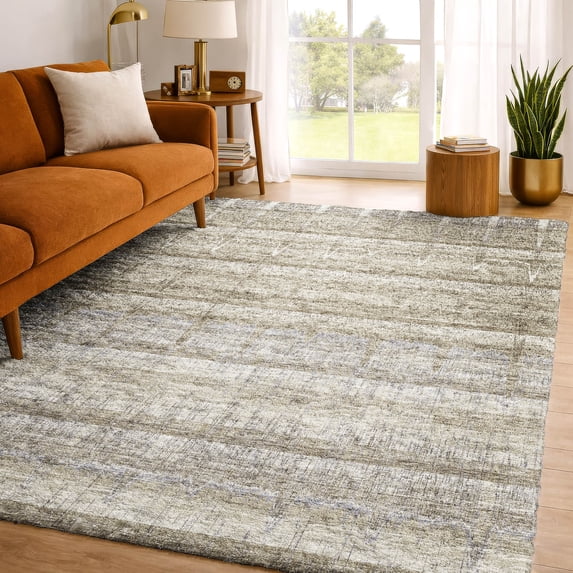 Addison Rugs Dream Shag Premium Machine Washable Transitional Stripes Taupe Rectangle Rug, 5' x 7'6"