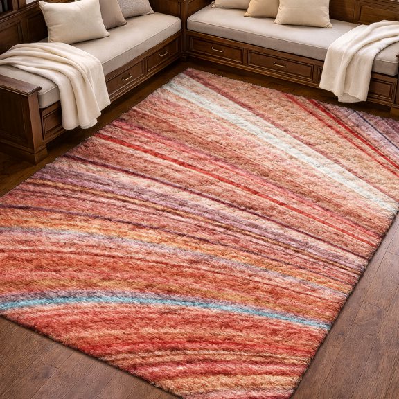 Addison Rugs Dream Shag Premium Machine Washable Transitional Stripes Terracotta Rectangle Rug, 10' x 14'