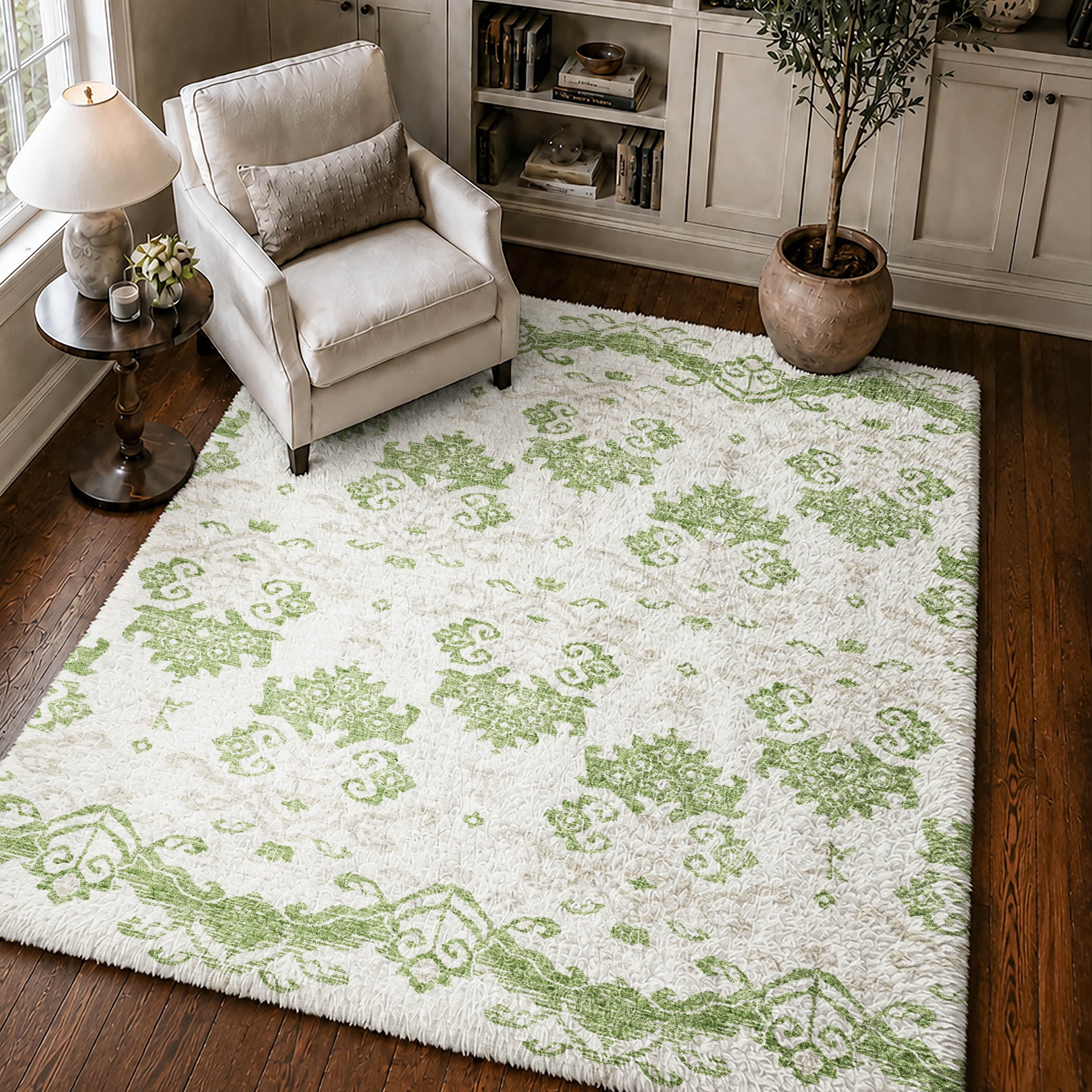 Green Rug Retro Addison Rugs Dream Shag Premium Machine Washable Transitional Vintage ...