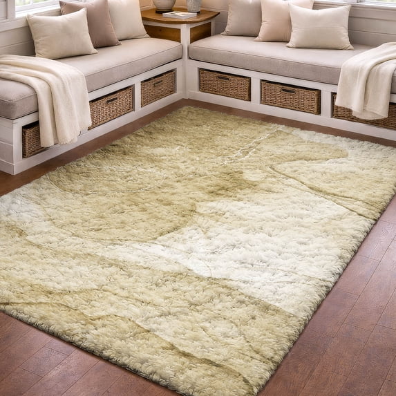 Addison Rugs Dream Shag Premium Machine Washable Transitional Watercolors Beige Rectangle Rug, 10' x 14'