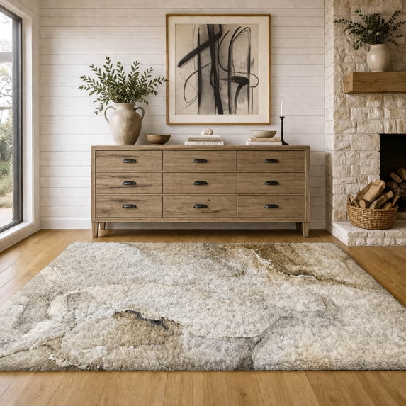 Addison Rugs Dream Shag Premium Machine Washable Transitional Watercolors Beige Rectangle Rug, 10' x 14'