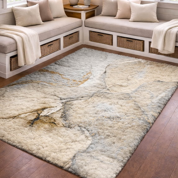 Addison Rugs Dream Shag Premium Machine Washable Transitional Watercolors Beige Rectangle Rug, 10' x 14'